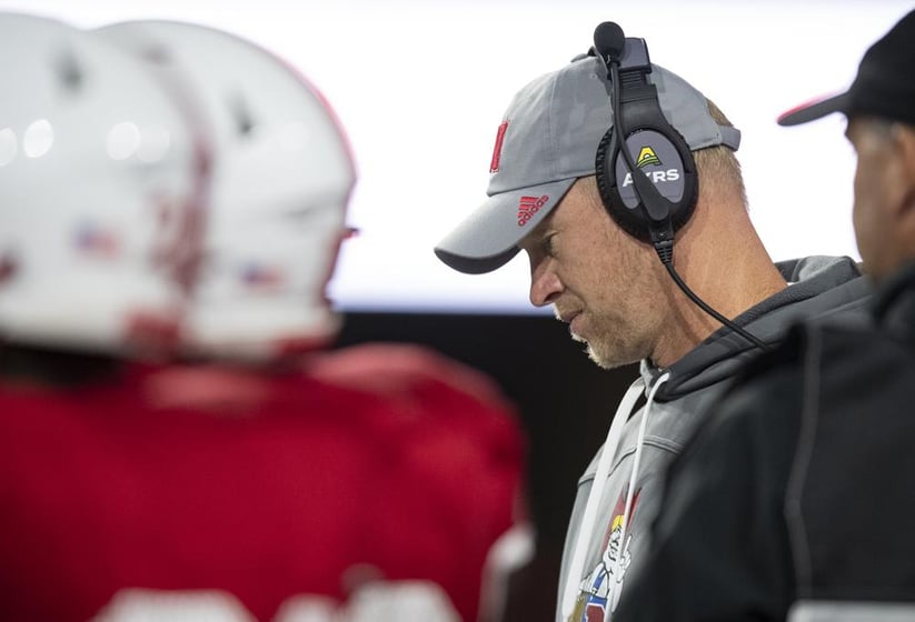 Nebraska coach Scott Frost reacts after calling a time out during the team's NCAA college football game against Georgia Southern on Saturday, September 10, 2022 in Lincoln, Neb.