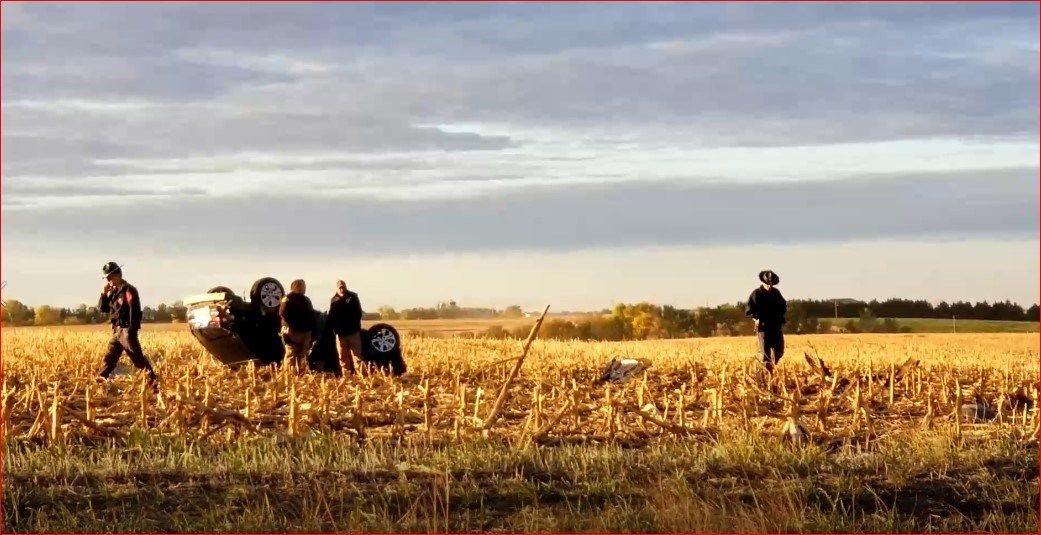 Vehicle goes off T-Intersection, east of Plymouth