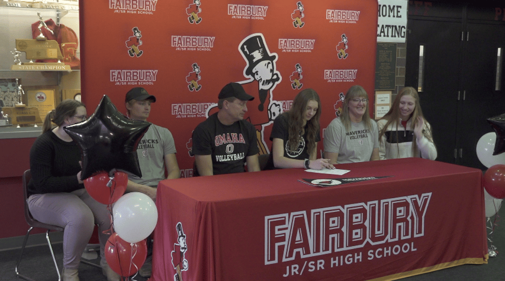 Fairbury senior Emily Huss signs her national letter of intent to play volleyball at UNO.