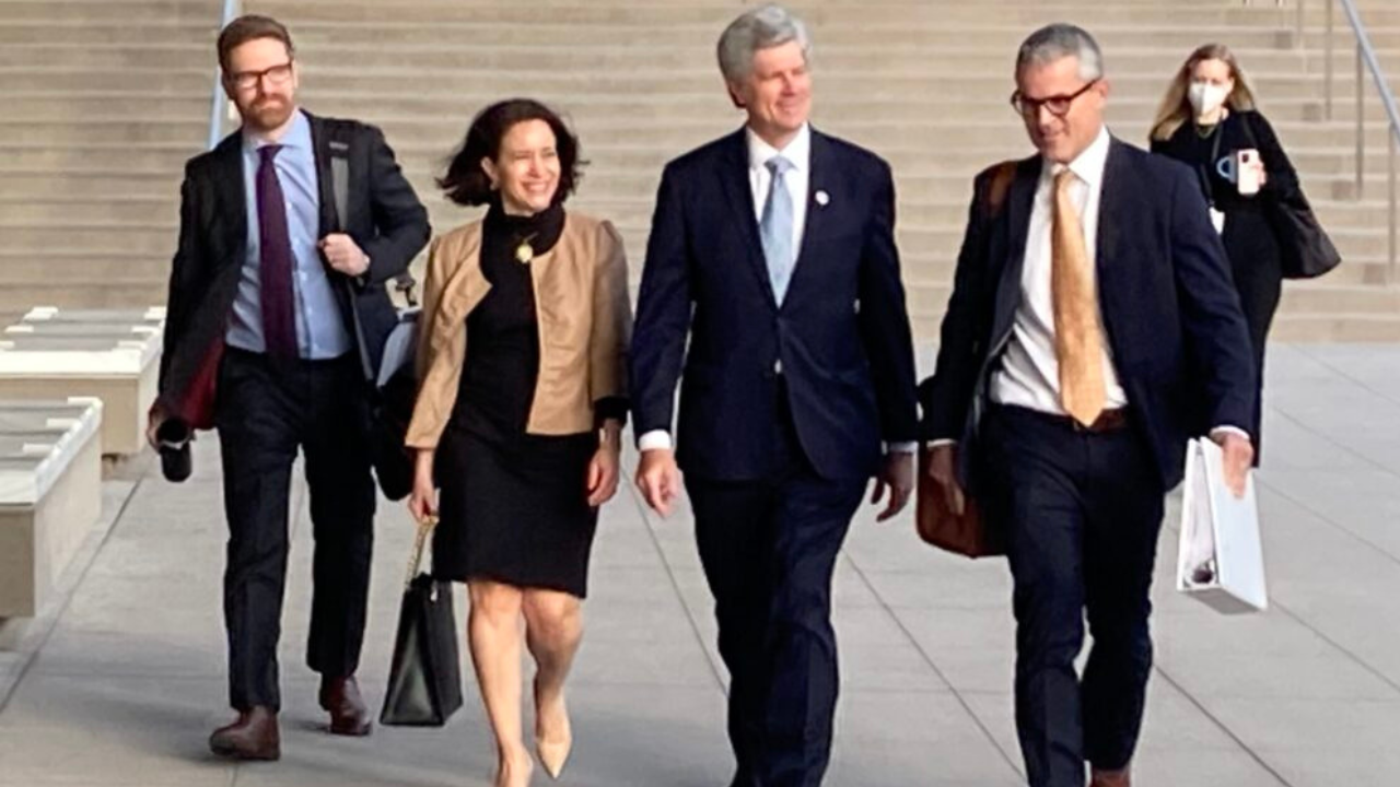 U.S. Rep. Jeff Fortenberry his wife, Celeste, and his defense attorneys arrive at the federal courthouse in Los Angeles during his trial in March 2022.