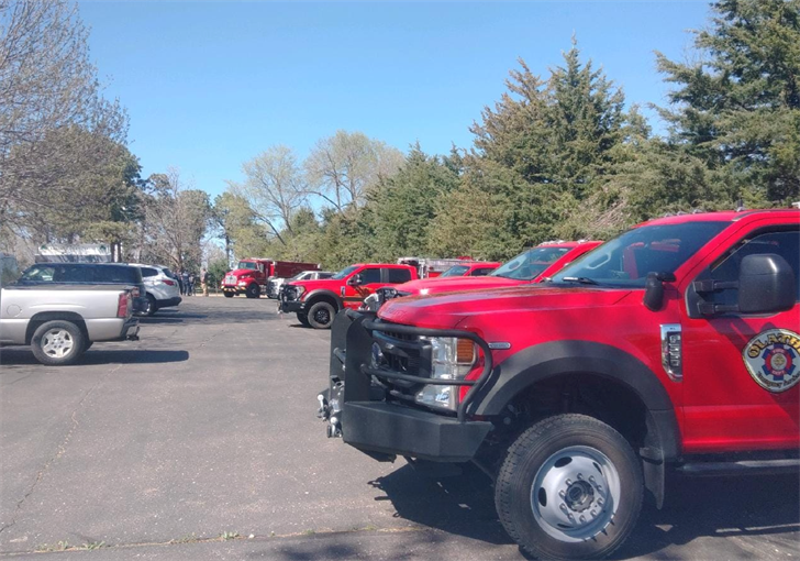 A staging area for Kansas fire departments responding to wildfires in the state.