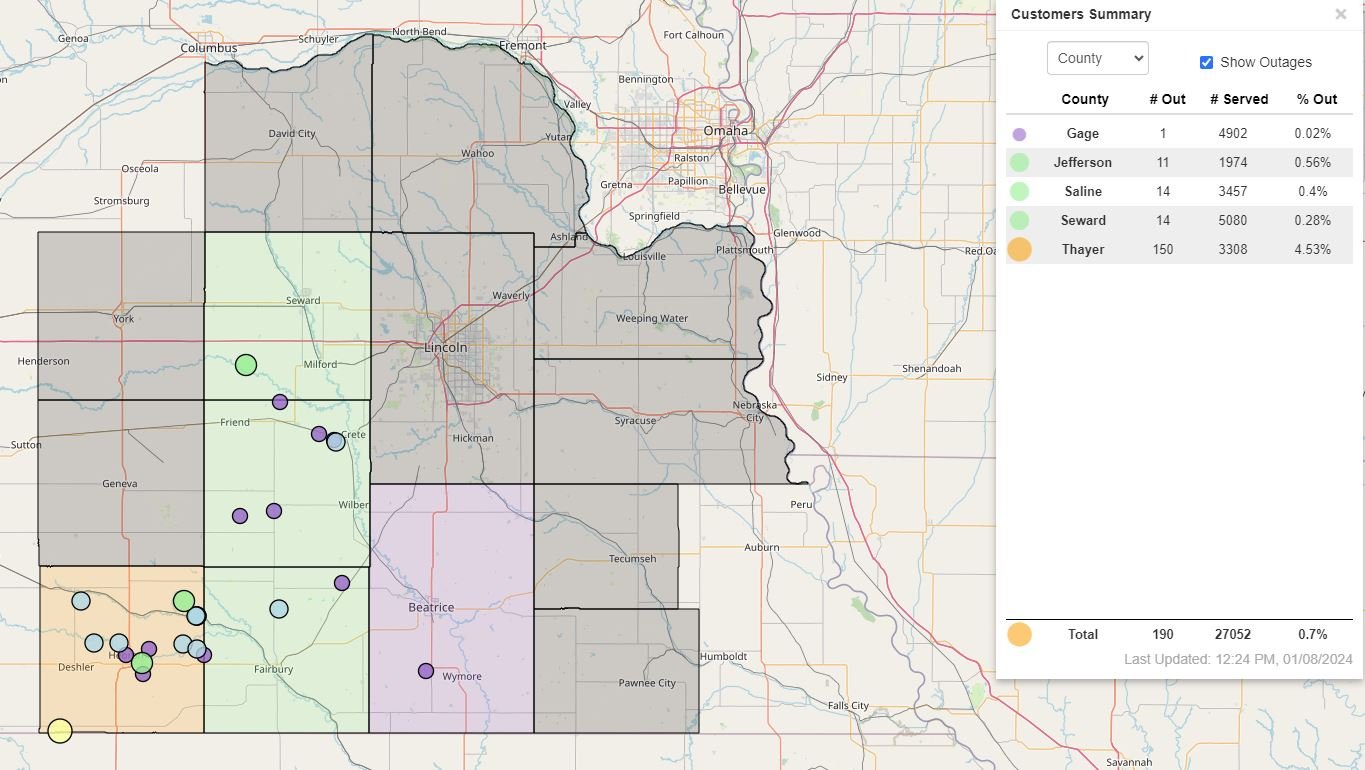 NPPD reporting several power outages across the area SOUTHEAST