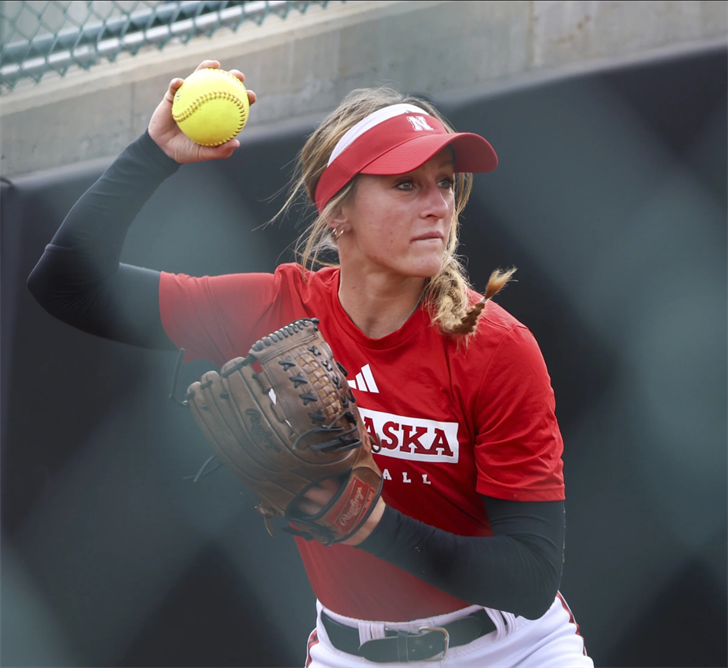 Nebraska’s Jordy Bahl throws during softball practice Wednesday, Sept. 13, 2023, at Bowlin Stadium in Lincoln, Neb.