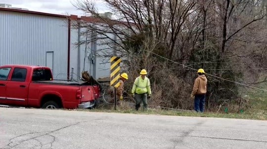 Pickup shears off power pole in north Beatrice ATM accident