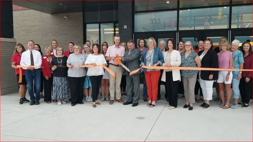 Ribbon cutting outside south main entrance