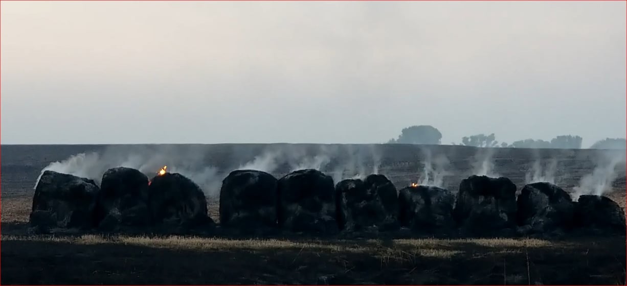 Hay bales burning off U.S. HIghway 136