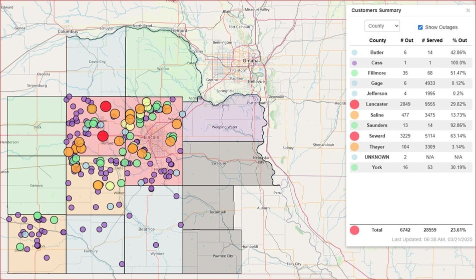 Latest outage map from Norris Public Power District