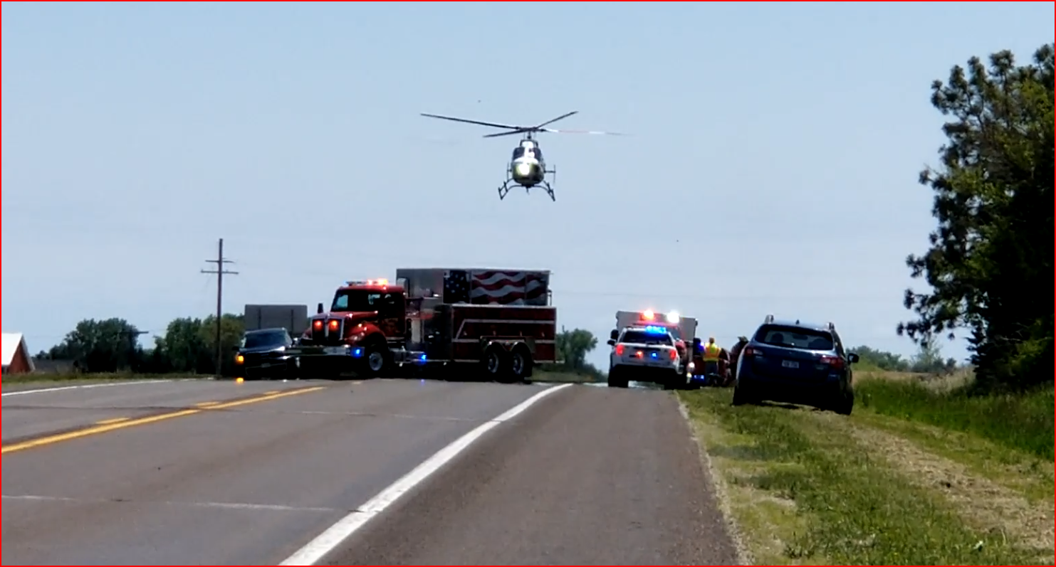 Medical helicopter landing on U.S. 136, SW of Beatrice
