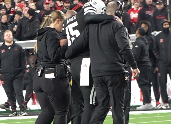 Raiola helped off the field Saturday vs. USC