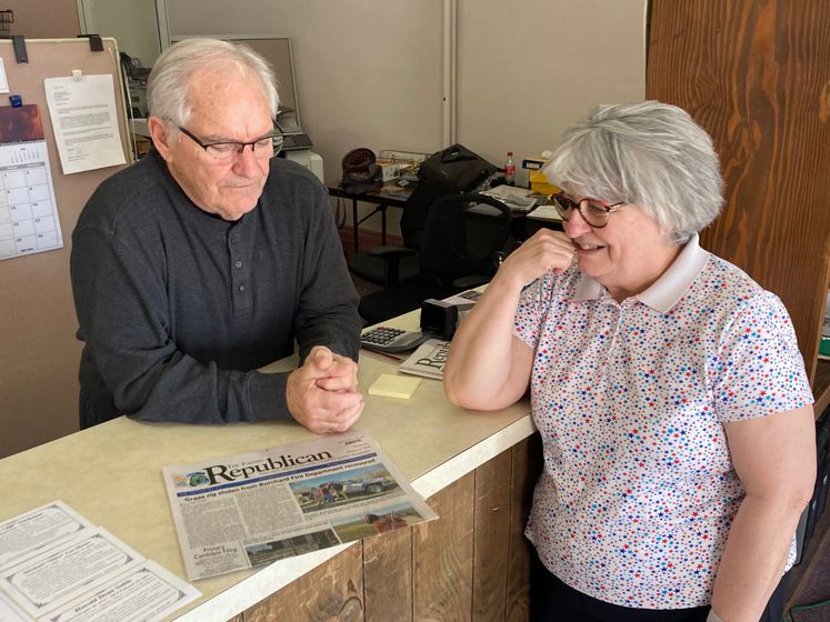 Five years after retiring and selling, Ron and Bev Puhalla are back at the helm of the Pawnee Republican, and seeking a new owner with a sense of civic duty. (Paul Hammel/Nebraska Examiner)